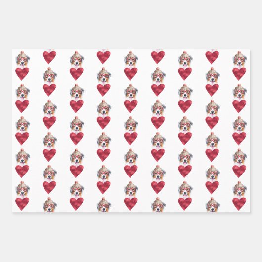 Australian Shepherd Hondenliefhebber Valentijns Gi Inpakpapier Vel (Voorkant 3)