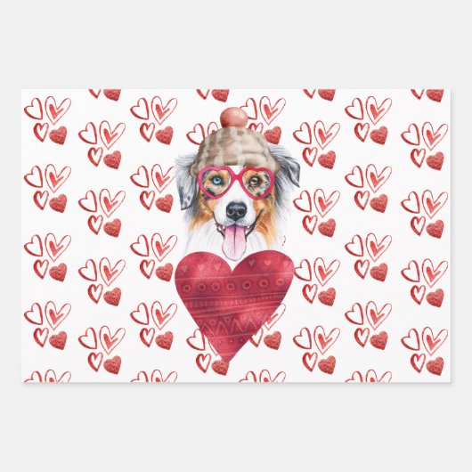 Australian Shepherd Hondenliefhebber Valentijns Gi Inpakpapier Vel (Voorkant)