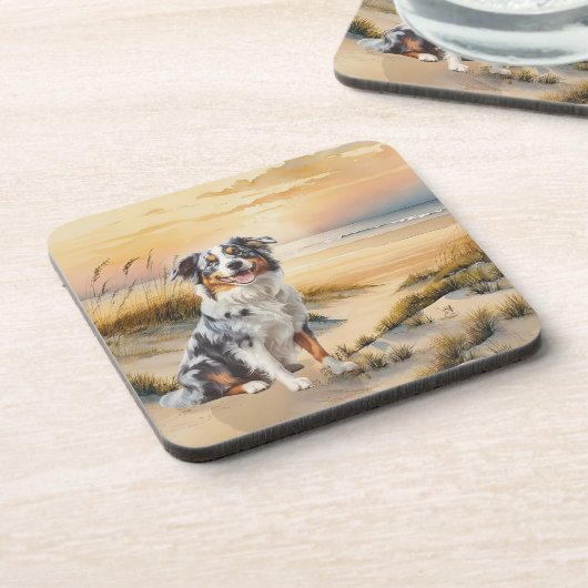 Australian Shepherd in a Beach Cove Bier Onderzetter (Linkerzijde)