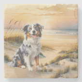 Australian Shepherd in a Beach Cove Stenen Onderzetter (Voorkant)