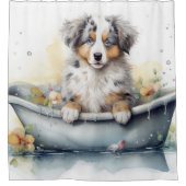 Australian Shepherd In Badkuip Waterverf Hondenkun Douchegordijn (Voorkant)