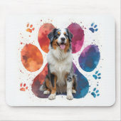 Australian Shepherd in een voetafdruk Muismat (Voorkant)