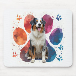 Australian Shepherd in een voetafdruk Muismat