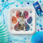 Australian Shepherd in een voetafdruk Papieren Bordje (Feest)