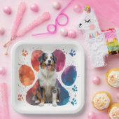 Australian Shepherd in een voetafdruk Papieren Bordje (Feest)