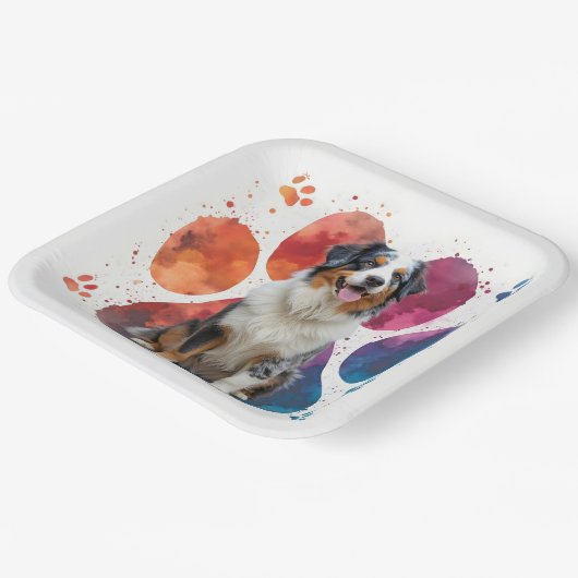 Australian Shepherd in een voetafdruk Papieren Bordje (Gebogen)
