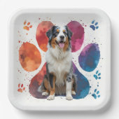 Australian Shepherd in een voetafdruk Papieren Bordje (Voorkant)