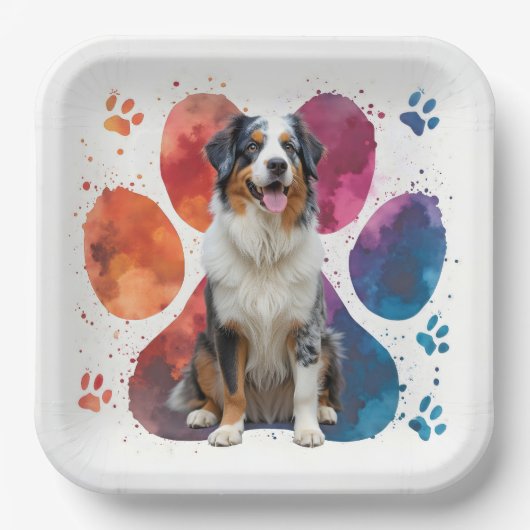 Australian Shepherd in een voetafdruk Papieren Bordje (Voorkant)