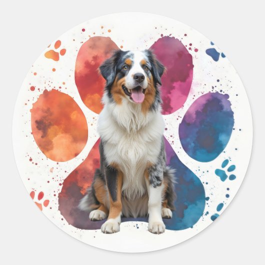 Australian Shepherd in een voetafdruk Ronde Sticker (Voorkant)