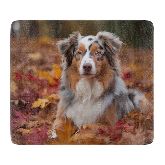 Australian Shepherd in herfstbladeren Fall Inspire Snijplank (Voorkant)
