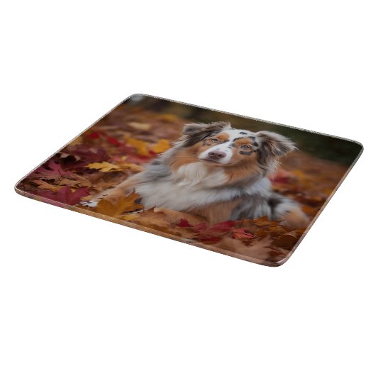 Australian Shepherd in herfstbladeren Fall Inspire Snijplank (Hoek)