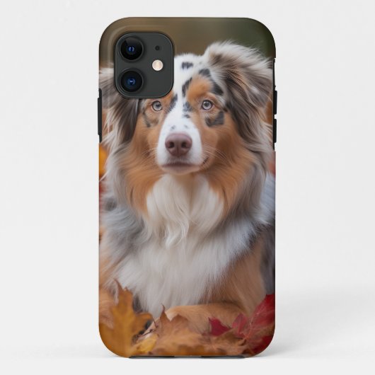 Australian Shepherd in herfstbladeren val inspirer Case-Mate iPhone Case (Achterkant)