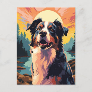 Australian-Shepherd in het bos tijdens zonsonderga Briefkaart