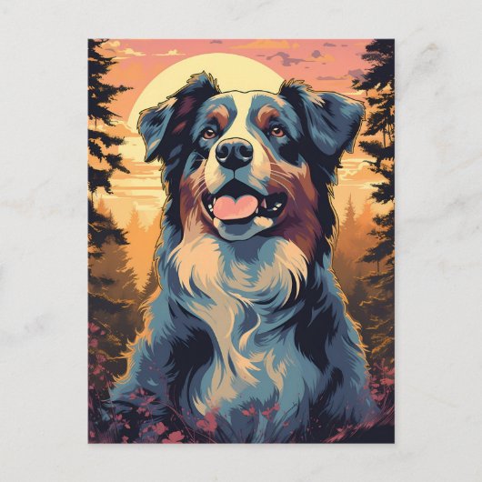 Australian-Shepherd in het bos tijdens zonsonderga Briefkaart (Voorkant)