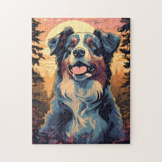 Australian-Shepherd in het bos tijdens zonsonderga Legpuzzel (Verticaal)