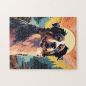 Australian-Shepherd in het bos tijdens zonsonderga Legpuzzel (Horizontaal)