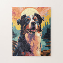 Australian-Shepherd in het bos tijdens zonsonderga Legpuzzel