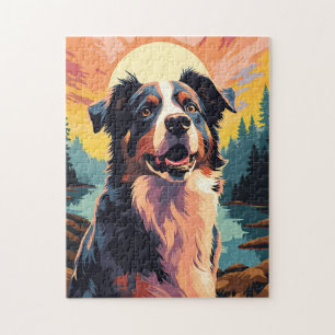 Australian-Shepherd in het bos tijdens zonsonderga Legpuzzel
