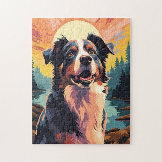 Australian-Shepherd in het bos tijdens zonsonderga Legpuzzel (Verticaal)
