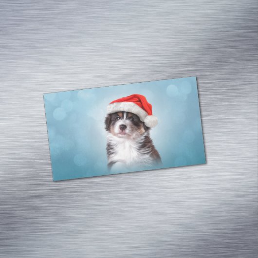 Australian Shepherd in het rode pet van Santa Magnetisch Visitekaartje (Voorbeeld)
