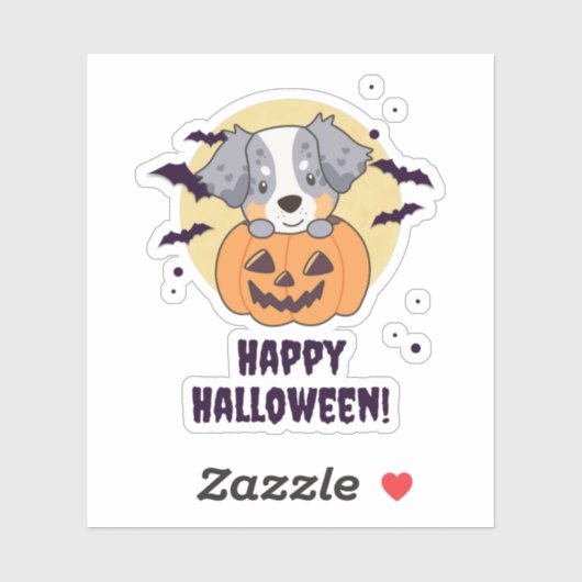 Australian Shepherd in Pumpkin Cute Happy Sticker (Vel)