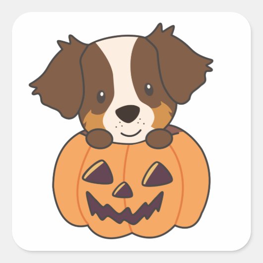 Australian Shepherd in Pumpkin Cute Happy Vierkante Sticker (Voorkant)