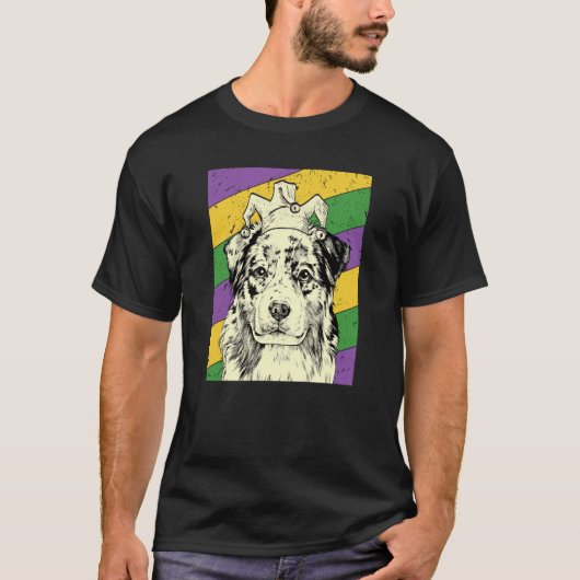 Australian Shepherd Jester Mardi Gras Hondenmoeder T-shirt (Voorkant)