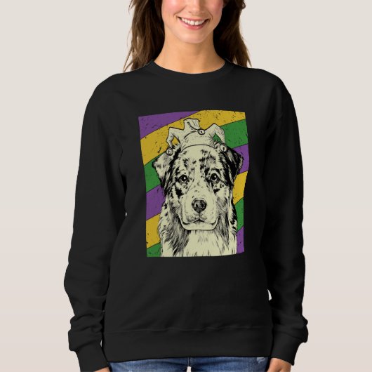 Australian Shepherd Jester Mardi Gras Hondenmoeder Trui (Voorkant)