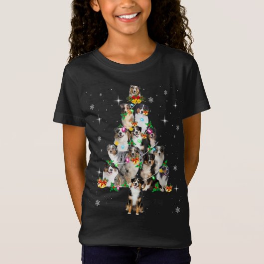 Australian Shepherd kerstboom Lights Xmas Paj T-shirt (Voorkant)