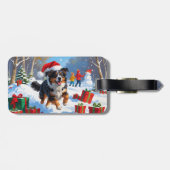 Australian Shepherd Kerstfeest Sneeuwscène Bagagelabel (Achterkant horizontaal)