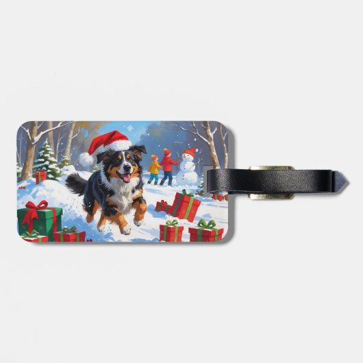 Australian Shepherd Kerstfeest Sneeuwscène Bagagelabel (Achterkant horizontaal)