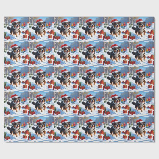 Australian Shepherd Kerstfeest Sneeuwscène Cadeaupapier (Vlak)