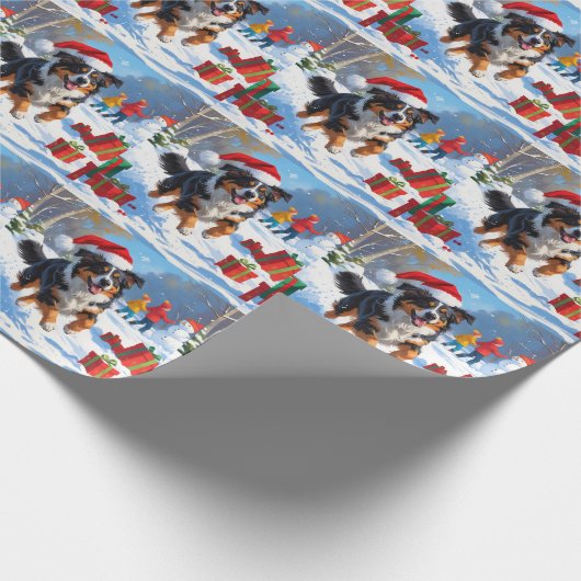 Australian Shepherd Kerstfeest Sneeuwscène Cadeaupapier (Hoek)