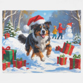 Australian Shepherd Kerstfeest Sneeuwscène Fleece Deken (Voorkant (Horizontaal))