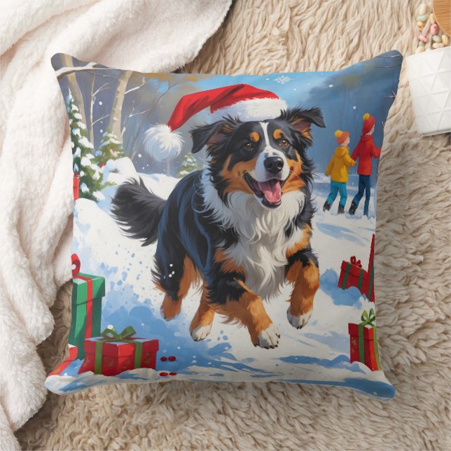 Australian Shepherd Kerstfeest Sneeuwscène Kussen (Deken)