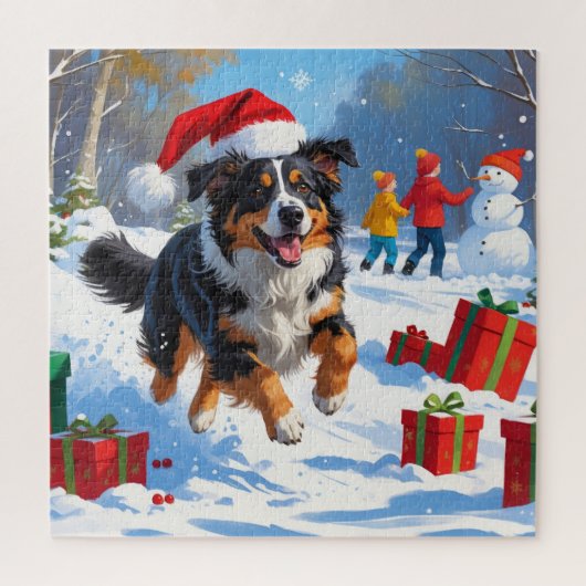 Australian Shepherd Kerstfeest Sneeuwscène Legpuzzel (Verticaal)