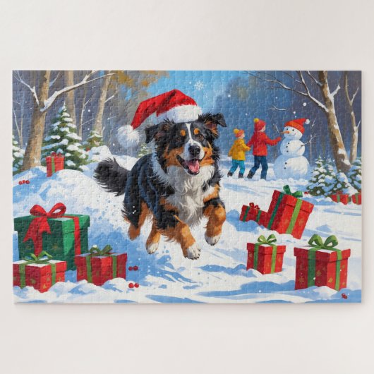 Australian Shepherd Kerstfeest Sneeuwscène Legpuzzel (Horizontaal)