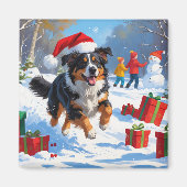 Australian Shepherd Kerstfeest Sneeuwscène Magneet (Voorkant)