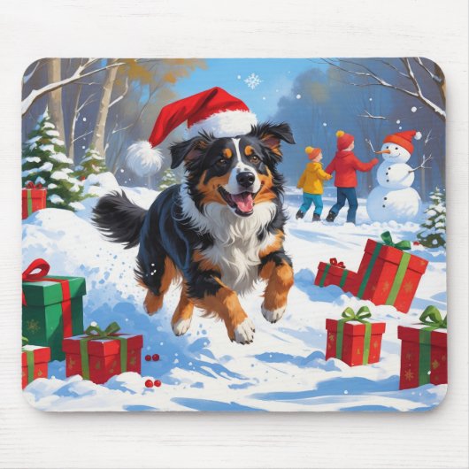 Australian Shepherd Kerstfeest Sneeuwscène Muismat (Voorkant)