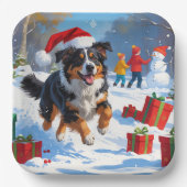 Australian Shepherd Kerstfeest Sneeuwscène Papieren Bordje (Voorkant)