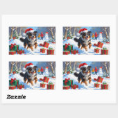Australian Shepherd Kerstfeest Sneeuwscène Rechthoekige Sticker (Vel)