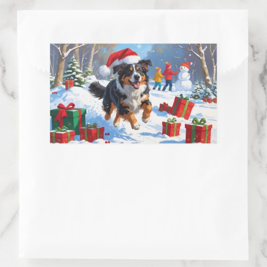 Australian Shepherd Kerstfeest Sneeuwscène Rechthoekige Sticker (Tas)