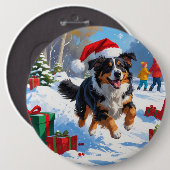 Australian Shepherd Kerstfeest Sneeuwscène Ronde Button 6,0 Cm (Voorkant /achterkant)