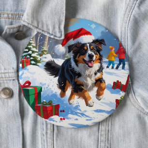Australian Shepherd Kerstfeest Sneeuwscène Ronde Button 6,0 Cm
