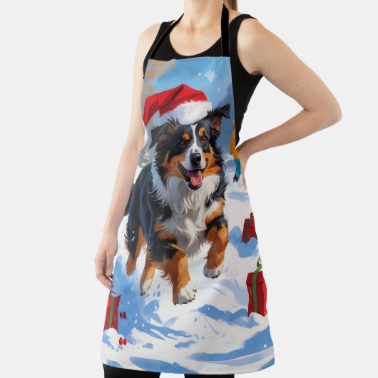 Australian Shepherd Kerstfeest Sneeuwscène Schort (Insitu)