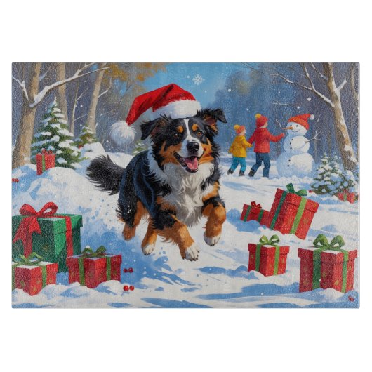 Australian Shepherd Kerstfeest Sneeuwscène Snijplank (Voorkant)
