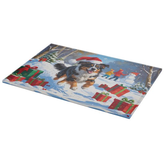 Australian Shepherd Kerstfeest Sneeuwscène Snijplank (Hoek)