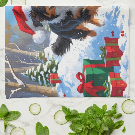 Australian Shepherd Kerstfeest Sneeuwscène Theedoek (Gevouwen)