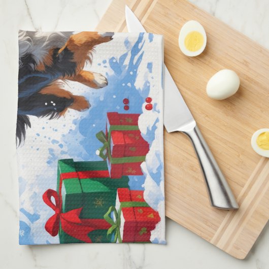 Australian Shepherd Kerstfeest Sneeuwscène Theedoek (Quarter Fold)