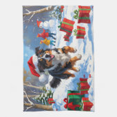 Australian Shepherd Kerstfeest Sneeuwscène Theedoek (Verticaal)